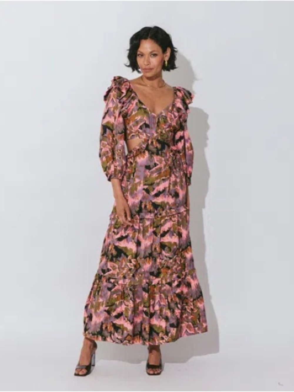 New Size Medium Cleobella Cut Off Pink Multi-Print Maxi Dress with Cutout Detail
